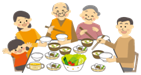 家族団らんで食事を楽しんでいるイラスト