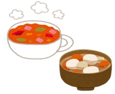 具だくさんのスープとお味噌汁のイラスト