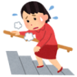 階段を上りながら息切れをしている女性のイラスト