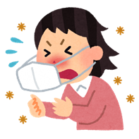 マスクごしにくしゃみをしている女性のイラスト