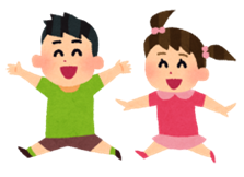 男の子と女の子が元気そうにはしゃいでいるイラスト