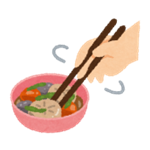 食べ物が入った器の上で箸を動かしているイラスト