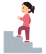 両手を大きく振って、階段を上っている女性のイラスト