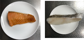 左から、鮭切り身、真だら切り身が並んでいる写真