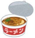 蓋の開いたしょうゆ味のカップ麺のイラスト