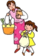 お母さんと女の子が買い物をしているイラスト