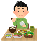 主菜と副菜のバランスが揃った食事を食べている人のイラスト