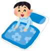 笑顔の男性が布団から起き上がっているイラスト