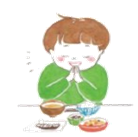食卓に座って、手を合わせている人のイラスト