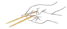 箸を持っている手に、手を添えてマナーを教えているイラスト