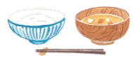 白いご飯とみそ汁、箸が並んでいるイラスト