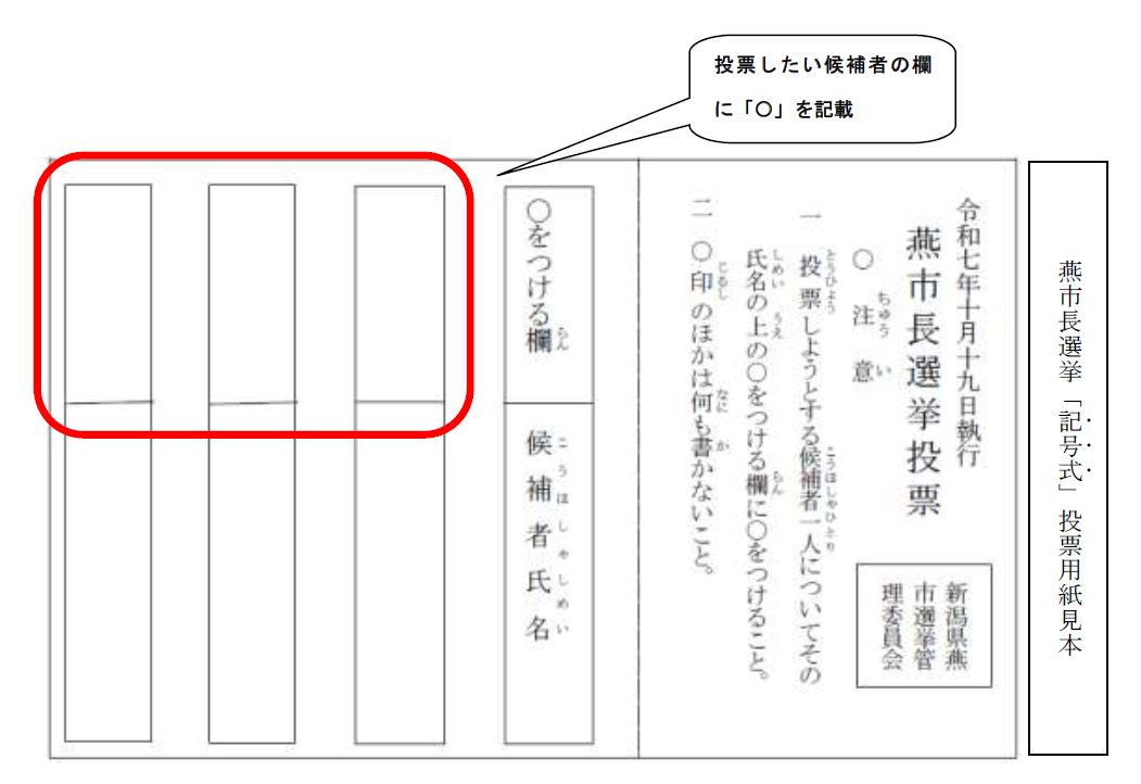 記号式投票用紙のサンプル