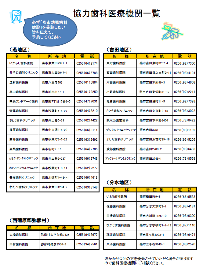 協力歯科医療機関一覧