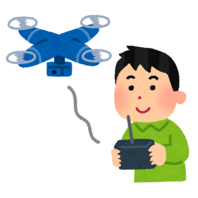 青いドローンを操作している男の子のイラスト
