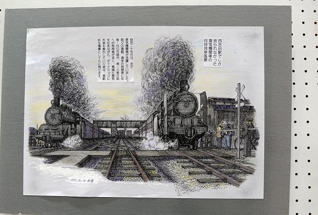 2台の蒸気機関車のイラスト