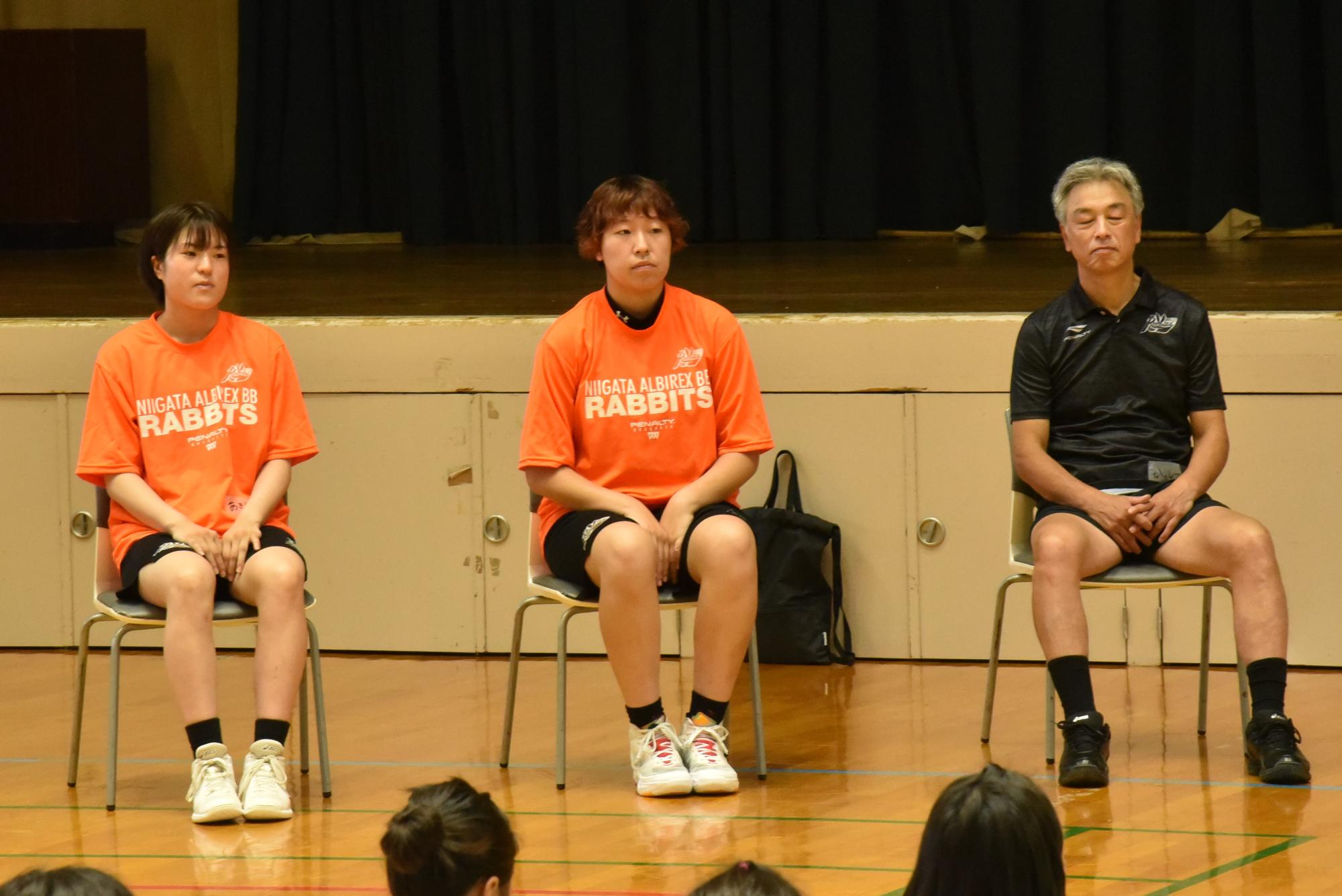 アルビレックスBBラビッツの柏木コーチと久米選手、北川選手