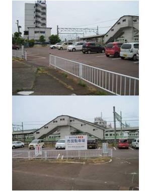 2つのアングルから撮影した吉田駅裏駐車場の写真