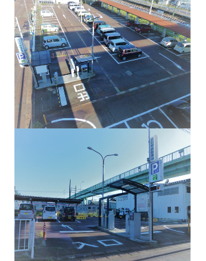 2つのアングルから撮影した吉田駅前駐車場の写真