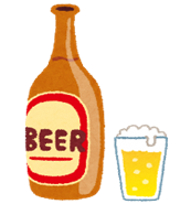 ビール瓶とコップにビールがついであるイラスト