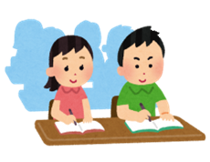 女の子と男の子が机で勉強しているイラスト