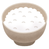 ベージュの茶碗に盛られた、真っ白いご飯のイラスト