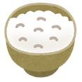 黄土色の茶碗に、白いご飯が盛られているイラスト