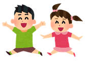 男の子と女の子が、笑顔で走っているイラスト