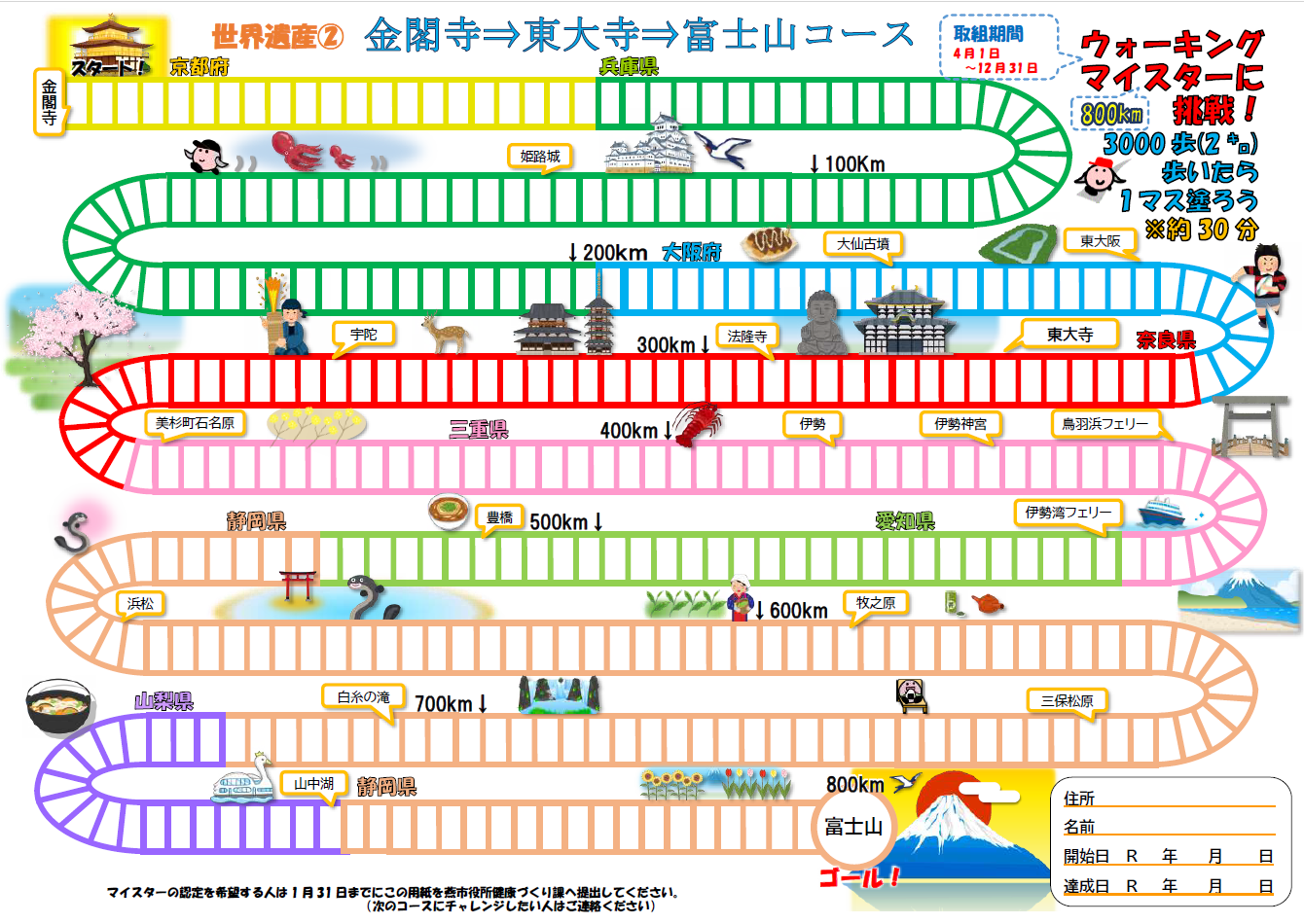 世界遺産を歩こう！ウォーキングマイスターに挑戦！のマップ図