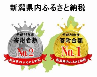 新潟県内ふるさと納税寄付者数No2，寄附金額No1のメダル