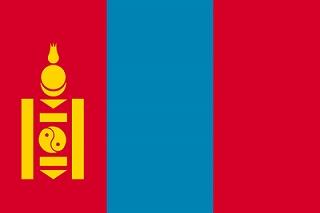 赤、青、黄色の3色で描かれたモンゴルの国旗