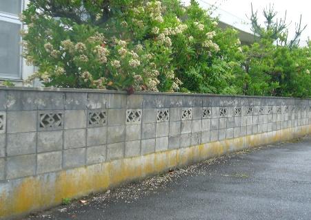 灰色のブロック塀を斜めから撮影した写真