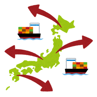 日本列島と2艘の貨物船が描かれたイラスト