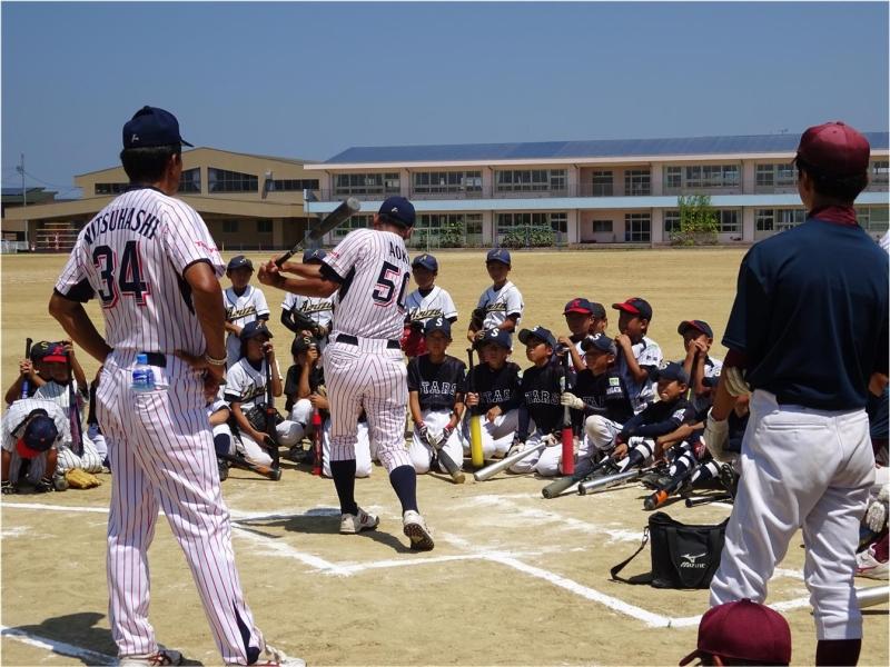 元プロ野球選手による指導を受ける中学生たちの写真