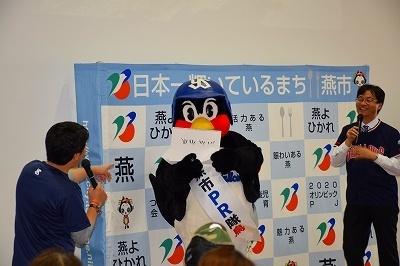 東京ヤクルトスワローズマスコットキャラクター 燕市PR隊鳥（長）つば九郎の写真