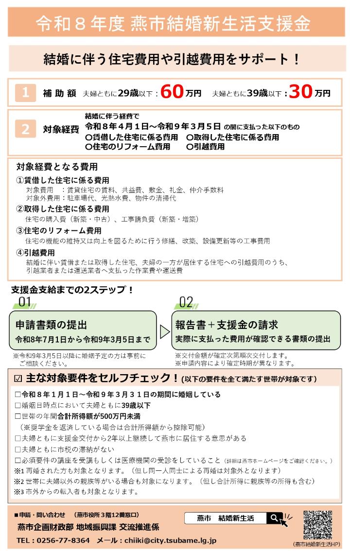令和8年度燕市結婚新生活支援金チラシ表面