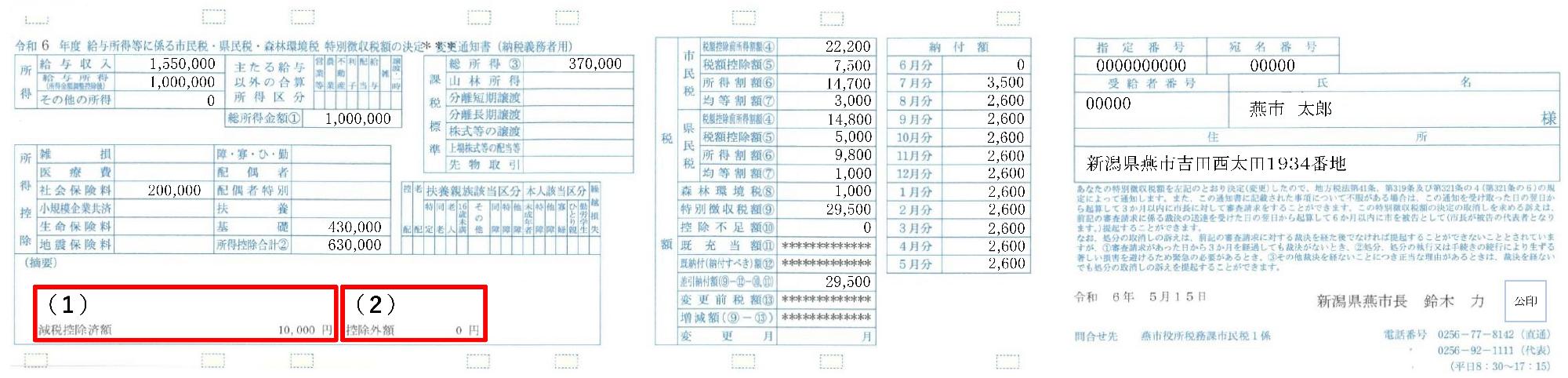 特別徴収税額の決定通知書の場合